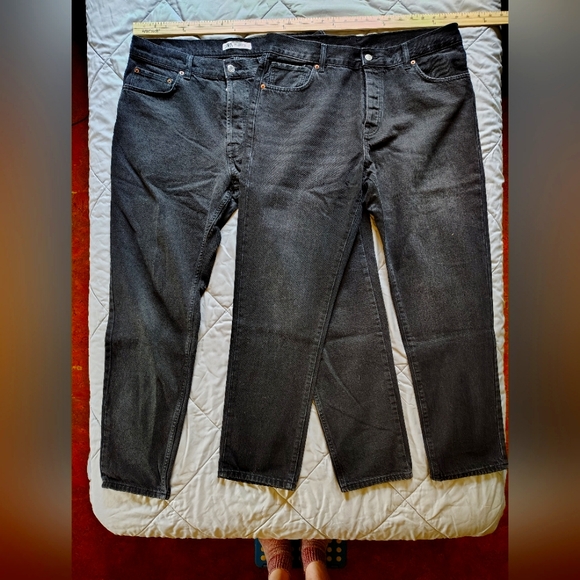 Bundle/Pair Of 2 - 100% Cotton Zara 'The 90s Slim' Stonewash Black 34x30 - Picture 1 of 3